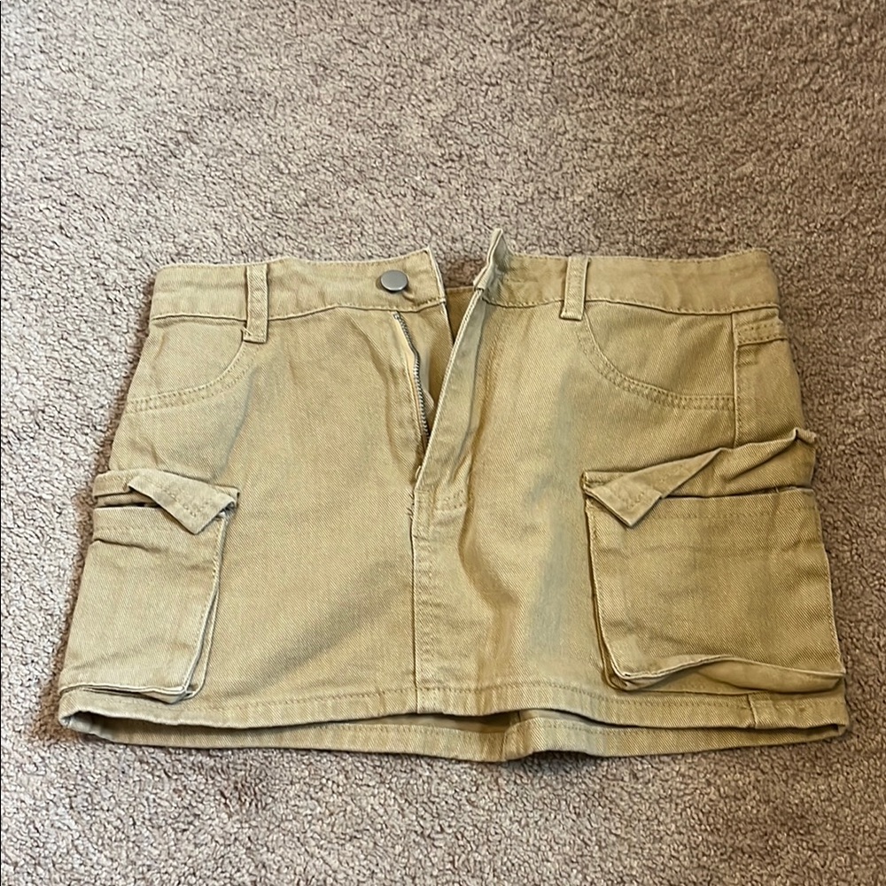 Tan Cargo Mini Skirt
